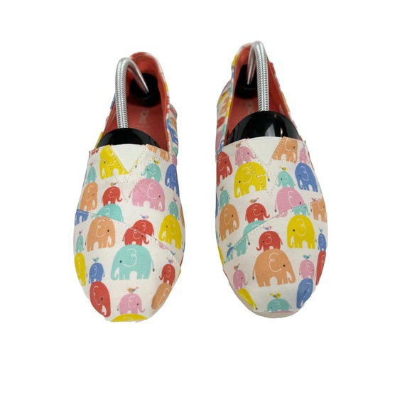 Toms shoes womens size 11 elephants elephant print pink teal yellow peach flats - Picture 1 of 8